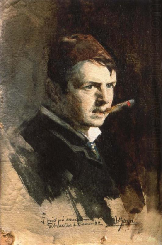 Sjalvportratt with fez, Anders Zorn